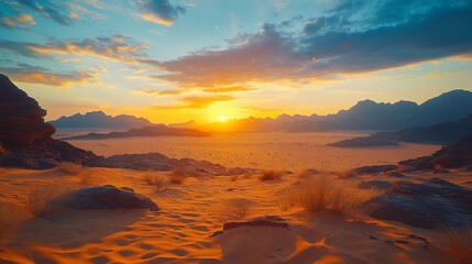 Wall Mural - Beautiful desert sunrise view near TabukSaudi Arabia : Generative AI