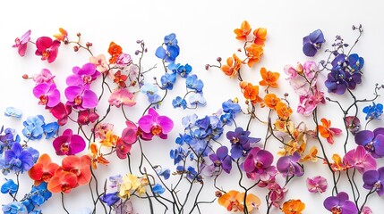 Vibrant Orchid Flowers Bush on white Background 