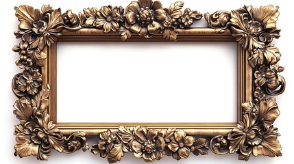 Aufkleber - Antique Gold Brown Classic Old Vintage Wooden Rectangle mockup canvas frame isolated on white Blank and diverse subject molding baguette Design element use for paint mirror or photo : Generative AI