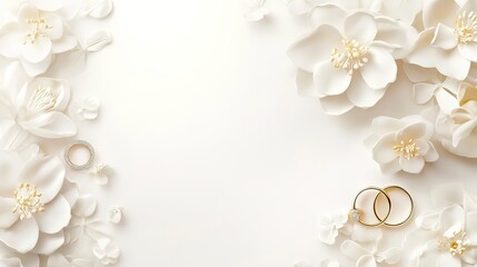 Poster - Wedding card in white colors with flowers and wedding rings. 