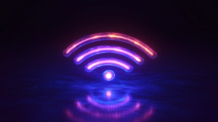 Wall Mural - A purple and red wifi symbol is lit up in a dark background. Concept of modern technology and connectivity