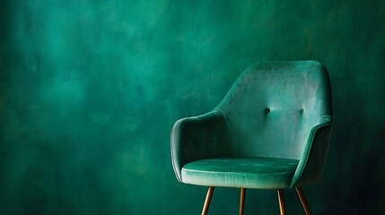 Aufkleber - Portrait of empty chair in abstract dark green background Fabric background : Generative AI