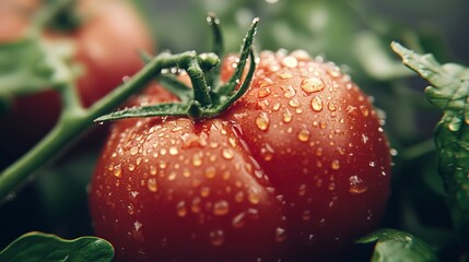 Wall Mural - Fresh red tomato with water drops , ripe, organic, juicy, healthy, vegetable, vibrant, agriculture, agriculture 