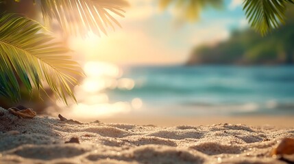 Aufkleber - Blur tropical beach with bokeh sun light wave abstract background Copy space of outdoor summer vacation and travel adventure concept Vintage tone filter effect color styleSun and Beach : Generative AI