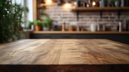 Leinwandbilder - Wooden board empty table background kitchen blurred background : Generative AI