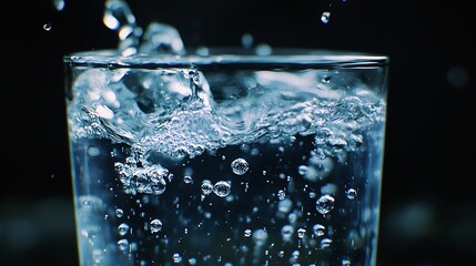 Fototapete - Drink clean water in a glass and the bubbles look like splashes and waves : Generative AI