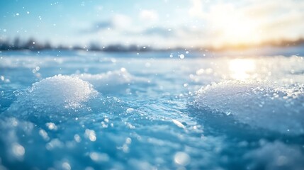 Poster - Winter landscape of the frozen sea on a sunny February day Beautiful blue smooth ice with cracks Natural background focus on ice : Generative AI