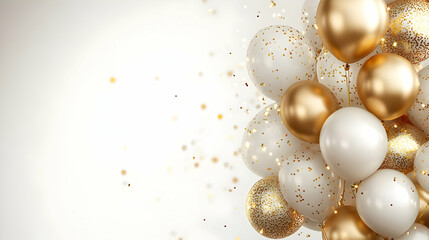 Canvas Print - White and gold balloons with confetti on a white background.