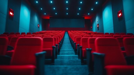 Aufkleber - Empty cinema hall with red seats Movie theatre : Generative AI
