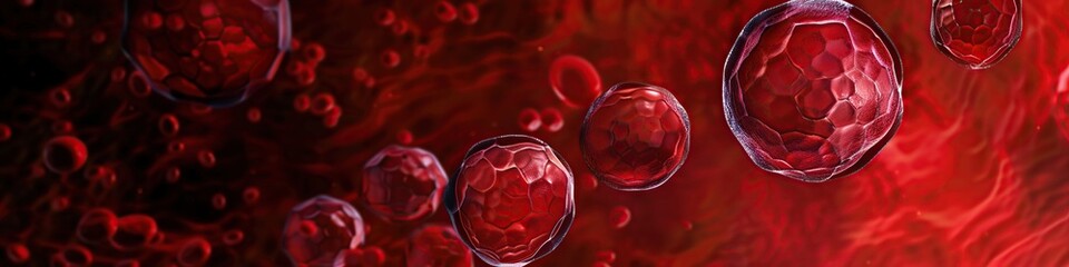 Red blood cells in human body on a red background. 3d