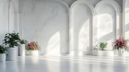 Wall Mural - Building with white marble interior and flower pots