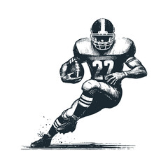 Poster - The american football player. Black white vector illustration.