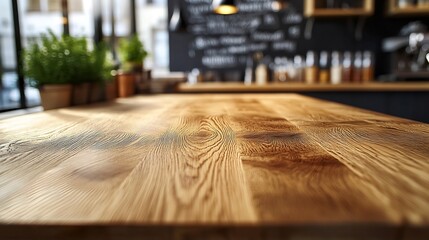 Poster - Beautiful wooden table top in a modern kitchen and blurred bokeh background : Generative AI
