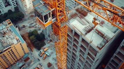 Aufkleber - Construction crane working on large construction site : Generative AI
