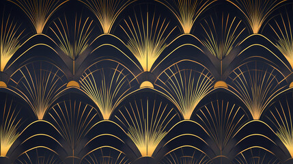 Wall Mural - Seamless pattern art deco with golden fan shape and line. Art Deco. Illustration