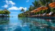 © Generative AI - Tropical paradise best beaches of Mauritius island luxury resorts Recreational tourism landscape Luxurious beach resort with spa swimming pool and beach chairs or leisure loungers unde : Generative AI