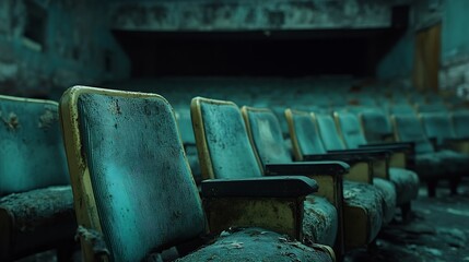 Aufkleber - Empty Cinema Hall Silence Amidst Abandoned Seats : Generative AI