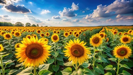 Wall Mural - sunflower field in full bloom during the summer , nature, sunflowers, field, summer, vibrant, yellow