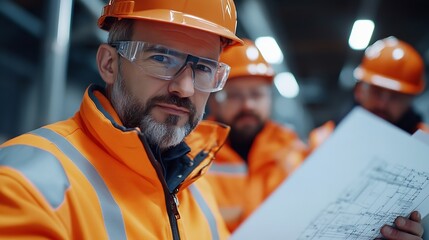 Aufkleber - Engineer team is meeting to inspect the construction blueprint drawings work plan and distribute work before starting the building : Generative AI