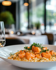 Canvas Print - Salmon Risotto Dish.