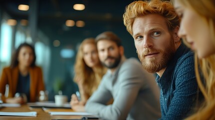 Poster - Professional project managers group negotiating in boardroom at meeting Boss discussing with creative team the concept of business strategy in their project Fun at work Copy space : Generative AI