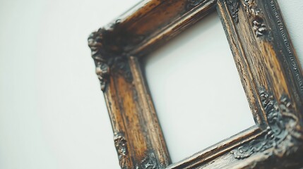 Aufkleber - Close up old wooden picture frame isolated on white background : Generative AI
