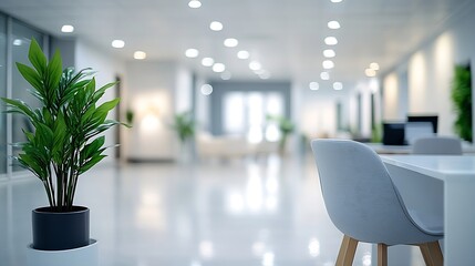 Aufkleber - Abstract blurred image of modern Open space office with white interior concept full furniture for background design concept : Generative AI