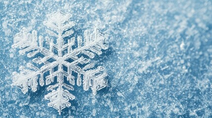 Canvas Print - Macro Snowflake on Blue Background   Winter Nature Photography