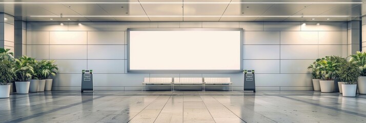 Canvas Print - Mockup of an empty billboard on a wall with space for advertising in a shopping mall corridor