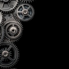 Close up of Interlocking Gears on Black Background