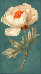 Poster - Vintage cream peony flowers illustration poster background