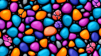 Wall Mural - Colorful Abstract Pebble Seamless Pattern Black Background