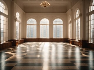 Wall Mural - empty beige room with check floors