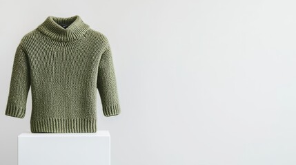 Canvas Print - Green Knitted Sweater on White Background