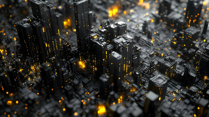 Futuristic Cityscape Abstract Architecture Black and Gold D Render City Lights Digital Art Sci Fi Cyberpunk