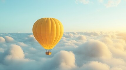 a yellow hot air balloon floating in the clouds