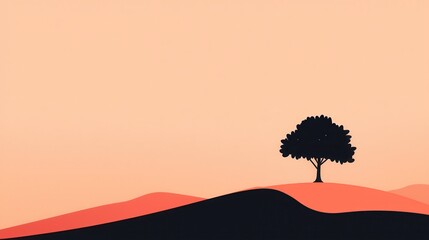 Canvas Print - Minimalist Sunset Landscape with Silhouette Tree