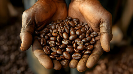 Wall Mural - Hands Holding Fresh Roasted Coffee Beans