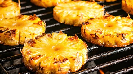 Grilled Pineapple Slices on a Barbecue Grill