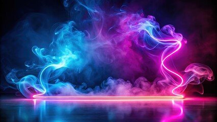 Colored neon light illuminating smoke for a vibrant and dynamic atmosphere, neon, light, color, smoke, atmosphere, vibrant