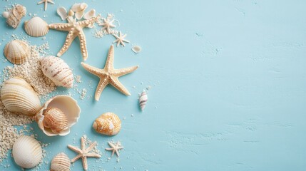 Wall Mural - Summer beach with starfish and shells