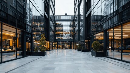 Sticker - Modern Glass Office Building Entrance with Stone Patio