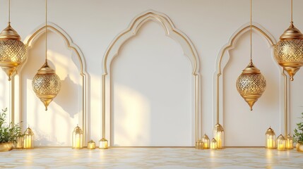 Islamic  Interior Design with Golden Lanterns