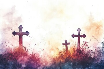 All Saints Day. Watercolor christian background,copy-space with generative ai