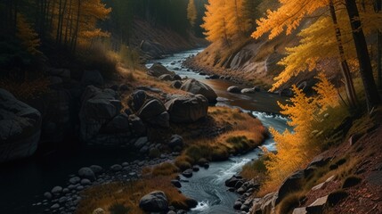 Wall Mural - fall forest canyon with a river