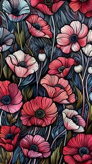 Wall Mural - red and pink flowers illustration poster background