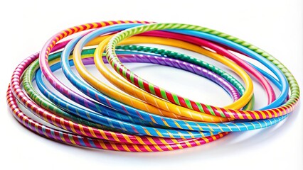 Colorful hula hoops isolated on white background for a fun and playful fitness concept