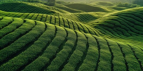 Aerial view of expansive tea leaf field