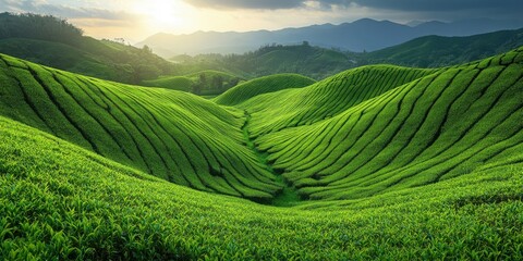 Aerial view of expansive tea leaf field