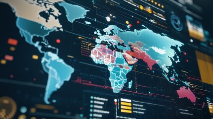 Wall Mural - digital world map with data and information